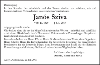 Traueranzeige von Janos Sziva von Trauerportal Rhein Main Presse