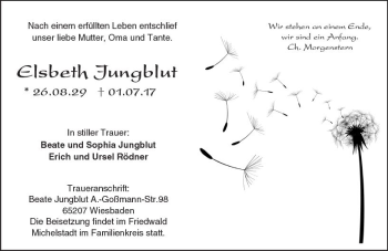 Traueranzeige von Elsbeth Jungblut von Trauerportal Rhein Main Presse