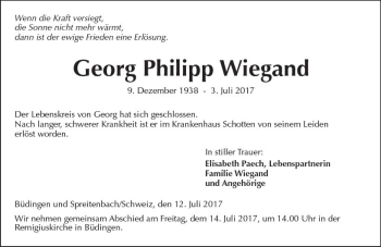 Traueranzeige von Georg Philipp Wiegand von  Kreisanzeiger