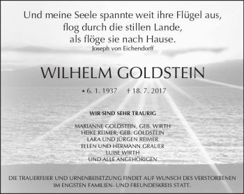 Traueranzeige von Wilhelm Goldstein von  Kreisanzeiger