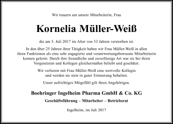Traueranzeige von Kornelia Müller-Weiß von Trauerportal Rhein Main Presse
