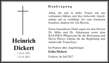 Traueranzeige von Heinrich Dickert von  Kreisanzeiger