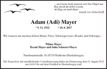 Traueranzeige von Adam Adi Mayer von Trauerportal Rhein Main Presse