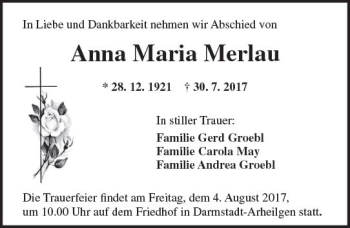 Traueranzeige von Anna Maria Merlau von Trauerportal Echo Online