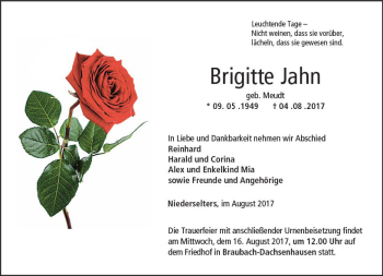 Traueranzeige von Brigitte Jahn von  Camberger Anzeiger