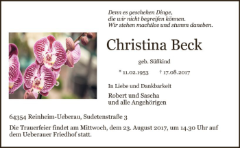 Traueranzeige von Christina Beck von Trauerportal Echo Online