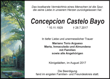 Traueranzeige von Concepcion Castelo Bayo von Trauerportal Rhein Main Presse