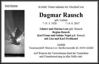 Traueranzeige von Dagmar Rausch von VRM Trauer
