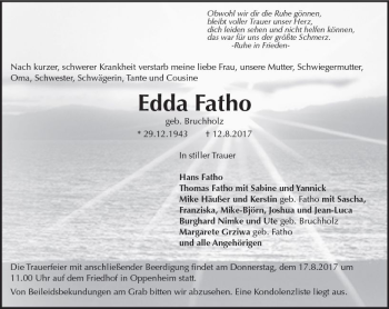 Traueranzeige von Edda Fatho von Trauerportal Rhein Main Presse