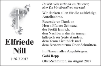 Traueranzeige von Elfriede Nill von  Kreisanzeiger