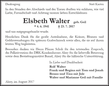 Traueranzeige von Elsbeth Walter von Trauerportal Rhein Main Presse