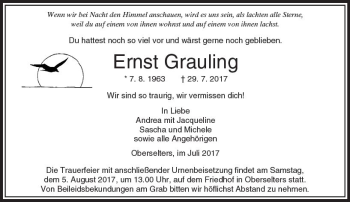 Traueranzeige von Ernst Grauling von  Camberger Anzeiger