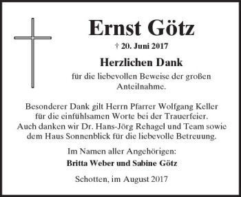 Traueranzeige von Ernst Götz von  Kreisanzeiger