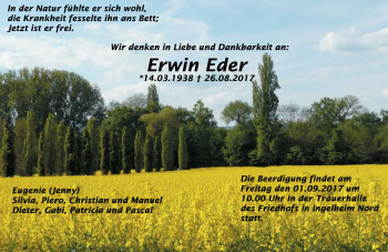 Traueranzeige von Erwin Eder von Trauerportal Rhein Main Presse