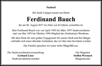 Traueranzeige von Ferdinand Bauch von  Usinger Anzeiger