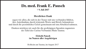 Traueranzeige von Frank E. Pausch von Trauerportal Rhein Main Presse