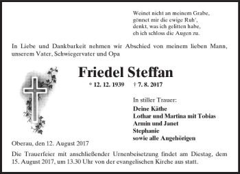 Traueranzeige von Friedel Steffan von  Kreisanzeiger