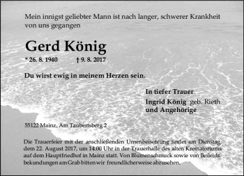 Traueranzeige von Gerd König von Trauerportal Rhein Main Presse