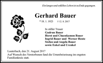 Traueranzeige von Gerhard Bauer von VRM Trauer