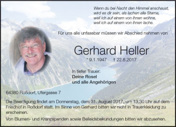 Traueranzeige von Gerhard Heller von Trauerportal Echo Online