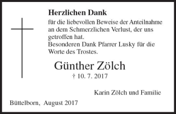 Traueranzeige von Günther Zölch von Trauerportal Echo Online