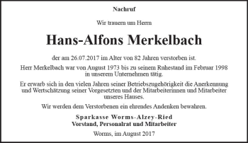 Traueranzeige von Hans-Alfons Merkelbach von Trauerportal Rhein Main Presse