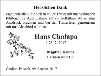 Traueranzeige von Hans Chalupa von  Gießener Anzeiger