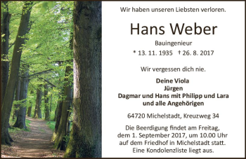 Traueranzeige von Hans Weber von Trauerportal Echo Online