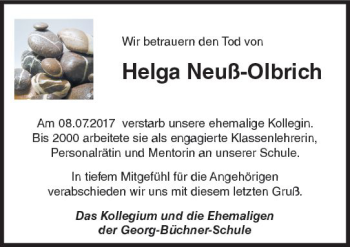 Traueranzeige von Helga Neuß-Olbrich von Trauerportal Rhein Main Presse