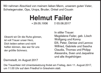 Traueranzeige von Helmut Failer von Trauerportal Echo Online
