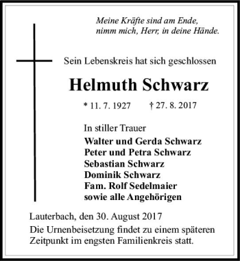 Traueranzeige von Helmuth Schwarz von VRM Trauer