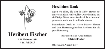 Traueranzeige von Heribert Fischer von  Kreisanzeiger