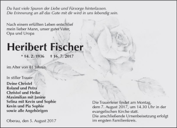 Traueranzeige von Heribert Fischer von  Kreisanzeiger