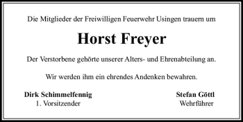 Traueranzeige von Horst Freyer von  Usinger Anzeiger