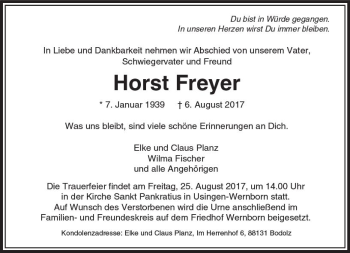 Traueranzeige von Horst Freyer von  Usinger Anzeiger