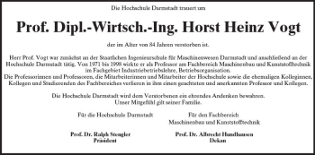 Traueranzeige von Horst Heinz Vogt von Trauerportal Echo Online