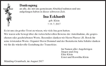 Traueranzeige von Ina Eckhardt von Trauerportal Echo Online