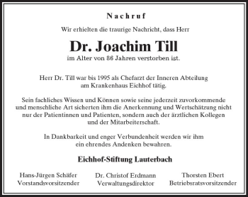 Traueranzeige von Joachim Till von VRM Trauer