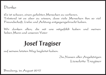 Traueranzeige von Josef Tragiser von Trauerportal Rhein Main Presse