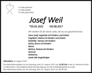 Traueranzeige von Josef Weil von  Camberger Anzeiger