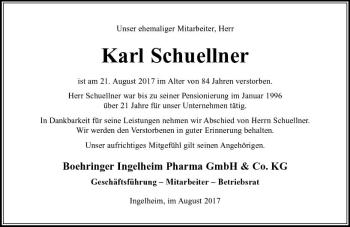 Traueranzeige von Karl Schuellner von Trauerportal Rhein Main Presse