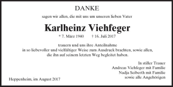 Traueranzeige von Karlheinz Viehfeger von Trauerportal Echo Online