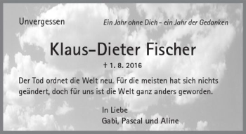 Traueranzeige von Klaus-Dieter Fischer von Trauerportal Rhein Main Presse