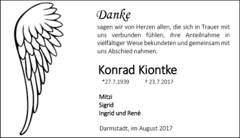 Traueranzeige von Konrad Kiontke von Trauerportal Echo Online