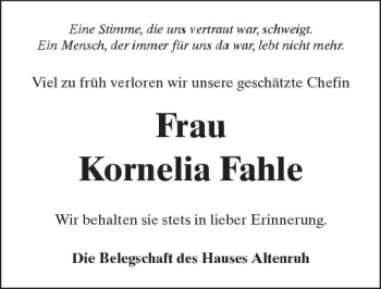 Traueranzeige von Kornelia Fahle von  Kreisanzeiger