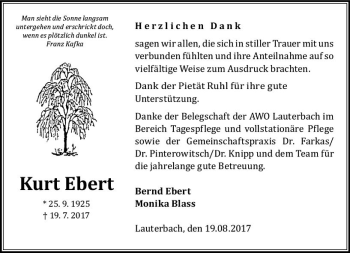 Traueranzeige von Kurt Ebert von VRM Trauer