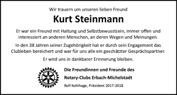 Traueranzeige von Kurt Steinmann von Trauerportal Echo Online