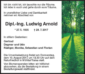 Traueranzeige von Ludwig Arnold von Trauerportal Echo Online