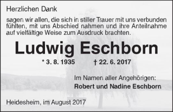 Traueranzeige von Ludwig Eschborn von Trauerportal Rhein Main Presse