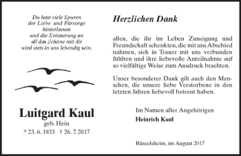 Traueranzeige von Luitgard Kaul von Trauerportal Rhein Main Presse